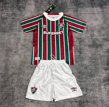 Conjunto Infantil Fluminense I 25/26 - Camisa Tricolor Shorts Branco