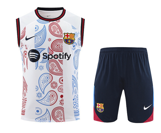 Kit Treino Barcelona - 24/25 Regata Branca e Short Azul Marinho